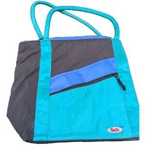 Vintage SADIA large Insulated Thermal Zippered Lunch Beach Bag 18” X 14” Blue